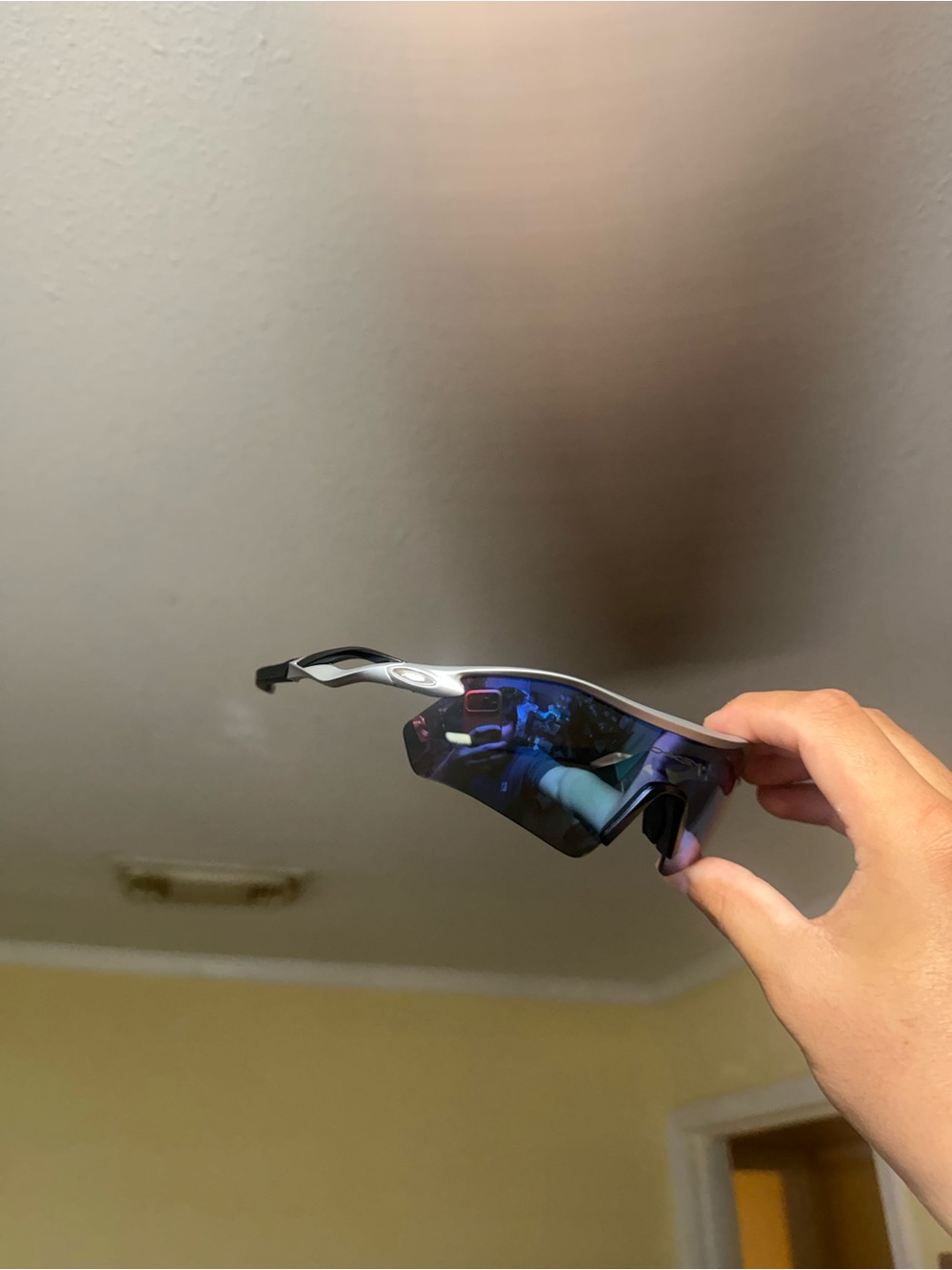 Men's Sport Shield Sunglasses with Blue Mirrored Lens Oakley